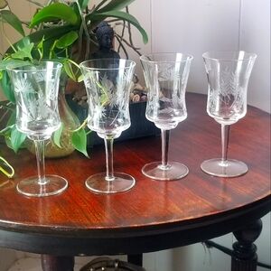 Vintage Leonard Silver Summerfield Etched Crystal Sherry Glasses